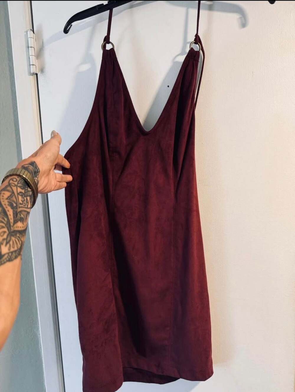 Intimately Burgundy Faux Suede V-Neck Sleeveless Dress with Adjustable Straps